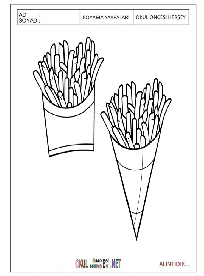 Çocuklar İçin Patates-Kızartması Boyama Sayfaları 