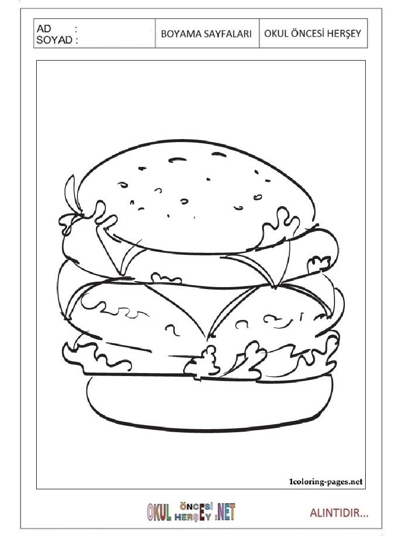 Çocuklar İçin Sandwich Boyama Sayfaları 