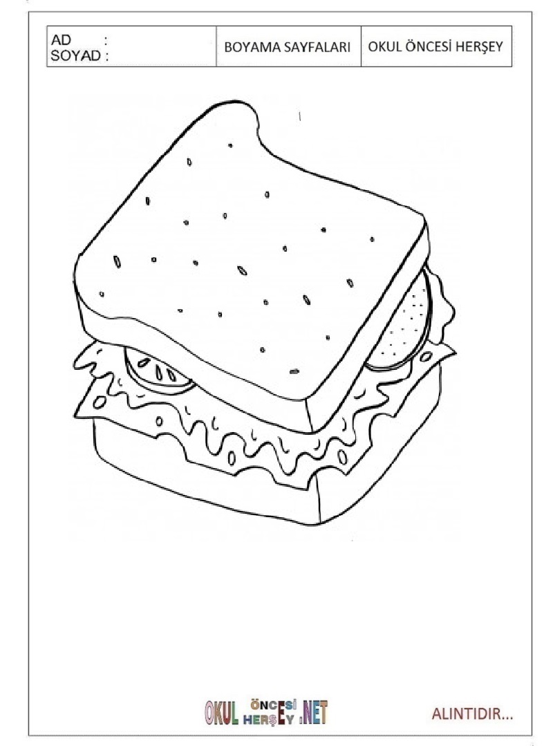 Çocuklar İçin Tost Boyama Sayfaları 