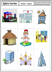 Okul öncesi Binalar eğitici kartları
