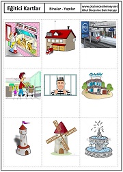 Okul öncesi Binalar eğitici kartları