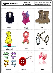 Okul öncesi Giyim ve Aksesuarlar eğitici kartları