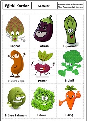 Okul öncesi Sebzeler eğitici kartları