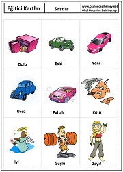 Okul öncesi Sıfatlar eğitici kartları