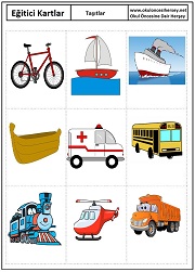 Okul öncesi Taşıtlar eğitici kartları