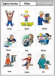 Okul öncesi fiiller eğitici kartları