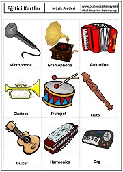 Okul öncesi müzik aletleri eğitici kartları