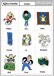 Okul öncesi sıfatlar eğitici kartları