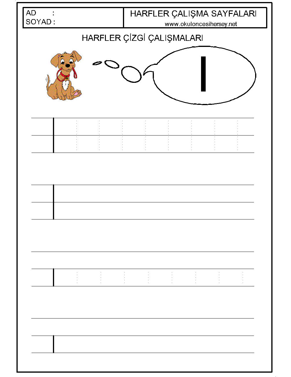 okul öncesi harfler çizgi çalışmaları i harfi