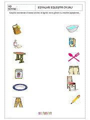 eşyaları eşleştir çalışma sayfaları