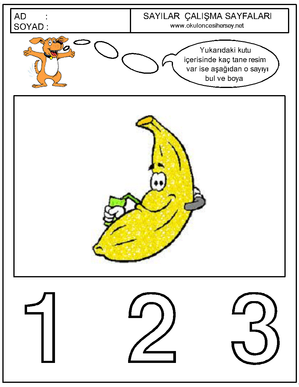 okul öncesi 1 sayısı çizgi çalışması
