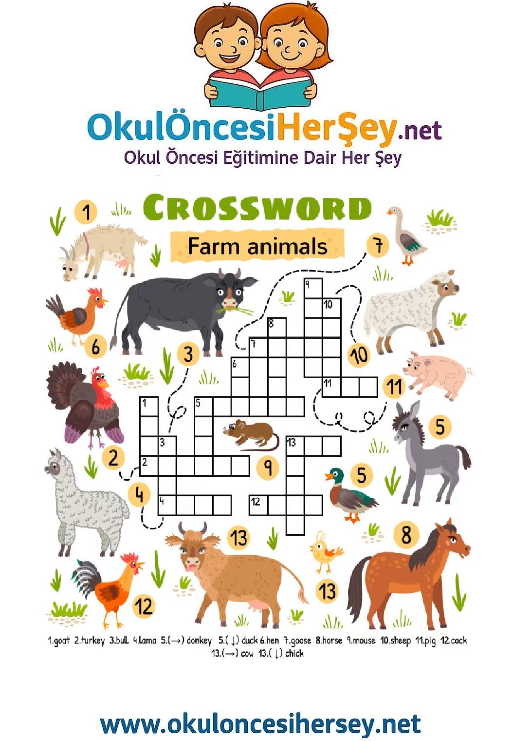 Çocuklar İçin   Crossword Bulmaca  