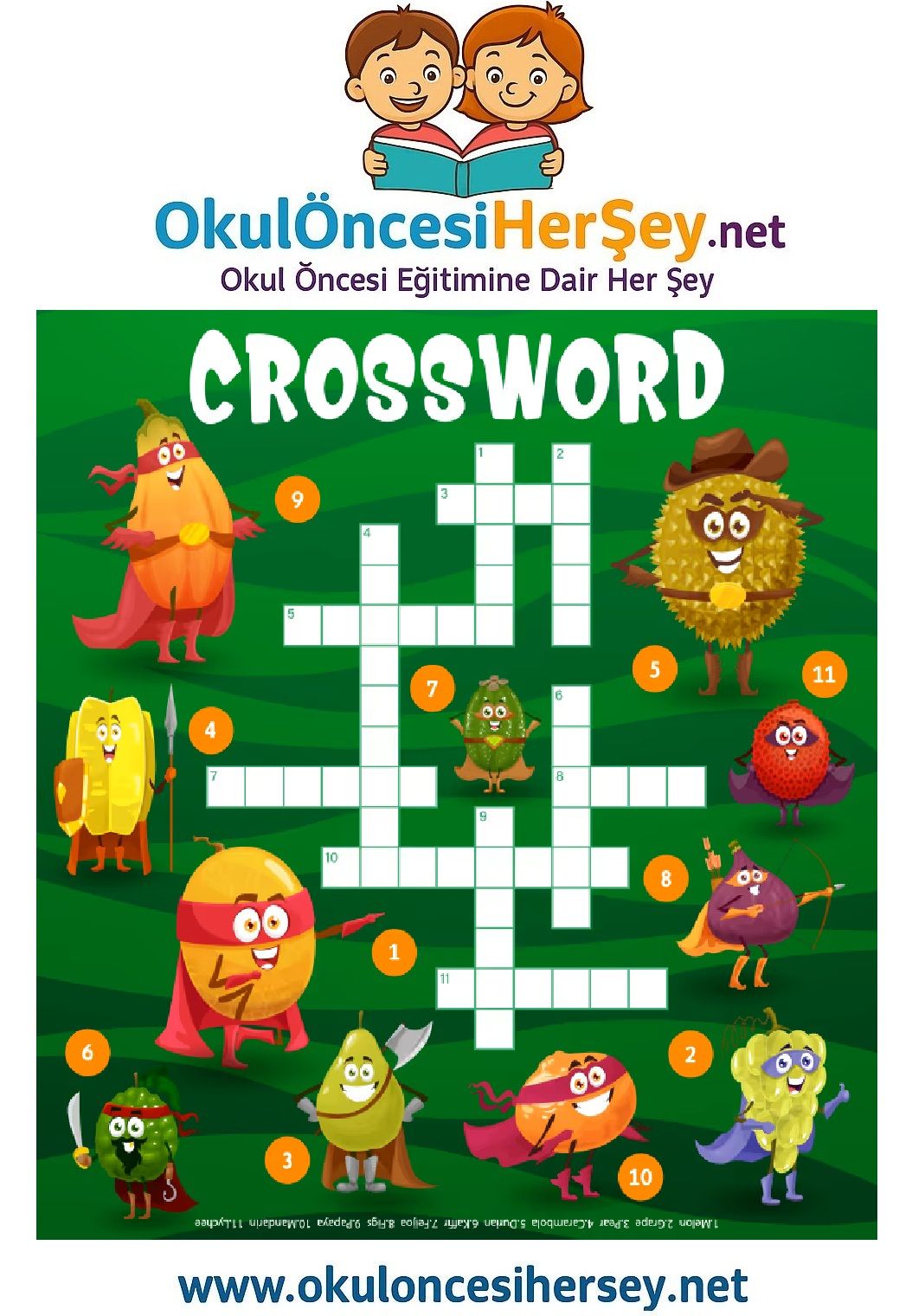 Çocuklar İçin   Crossword Bulmaca  