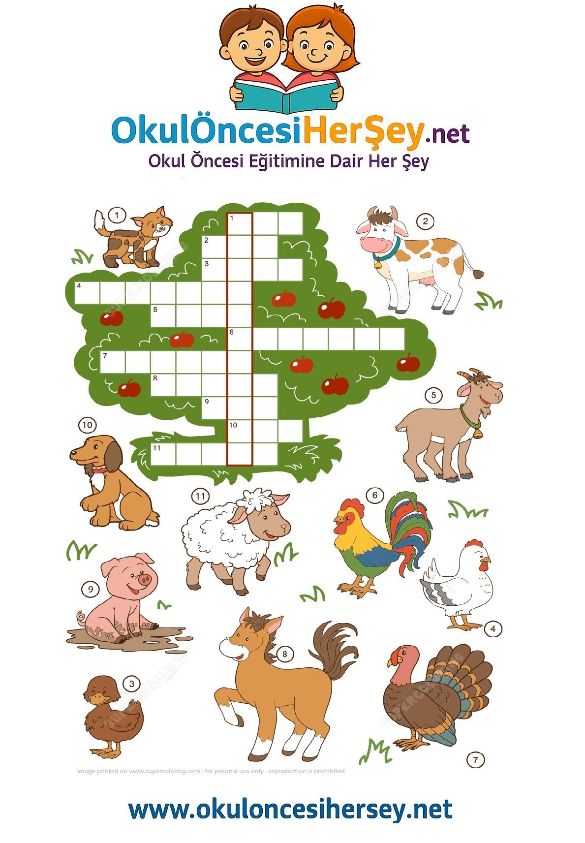 Çocuklar İçin   Crossword Bulmaca  