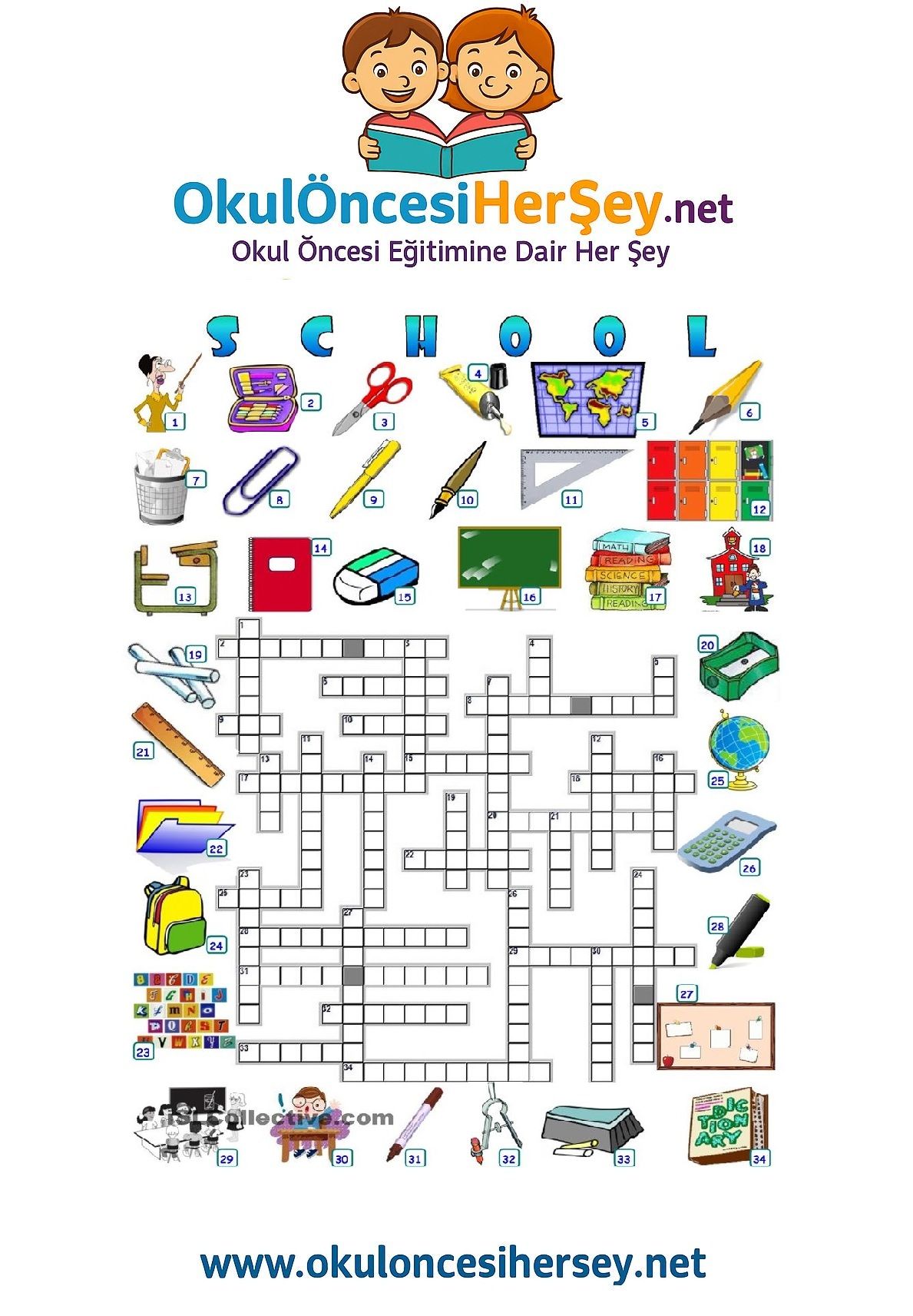 Çocuklar İçin   Crossword Bulmaca  