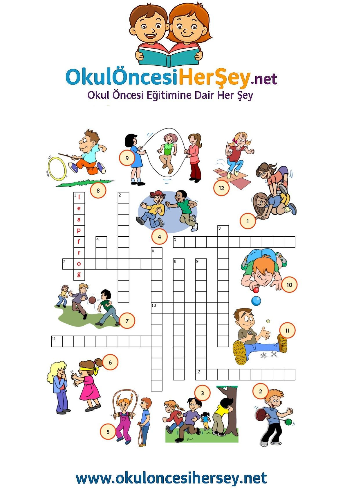 Çocuklar İçin   Crossword Bulmaca  
