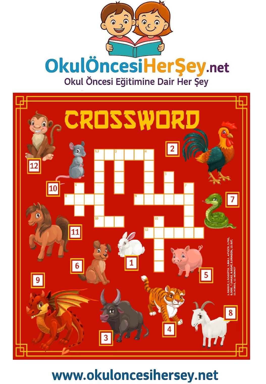 Çocuklar İçin   Crossword Bulmaca  
