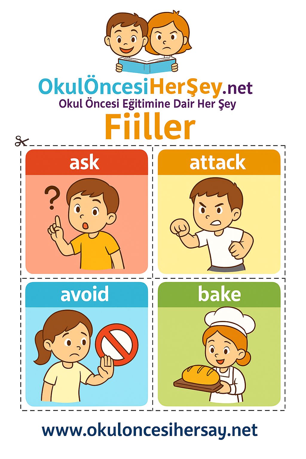 Çocuklar İçin  Fiiller Flashkart  