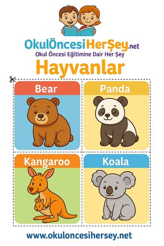 Çocuklar İçin  İngilizce Hayvanlar Flashkart  