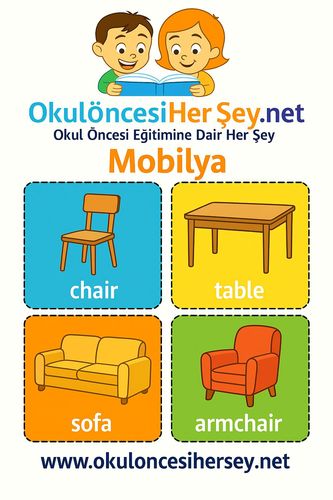 Çocuklar İçin  İngilizce Mobilya Flashkart  