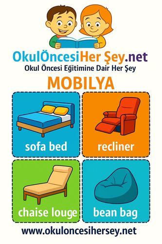 Çocuklar İçin  İngilizce Mobilya Flashkart  