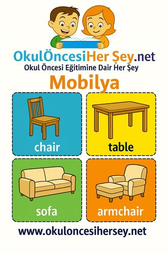 Çocuklar İçin  İngilizce Mobilya Flashkart  