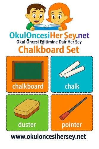 Çocuklar İçin  İngilizce Okul Gereçleri Flashkart  