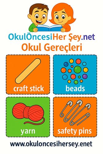 Çocuklar İçin  İngilizce Okul Gereçleri Flashkart  