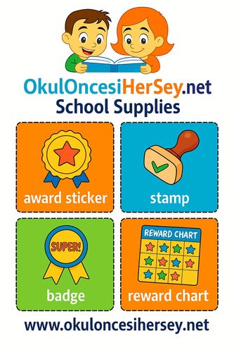 Çocuklar İçin  İngilizce Okul Gereçleri Flashkart  