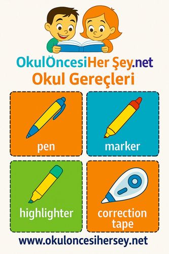 Çocuklar İçin  İngilizce Okul Gereçleri Flashkart  