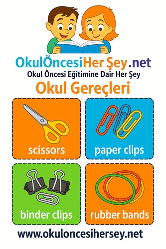 Çocuklar İçin  İngilizce Okul Gereçleri Flashkart  